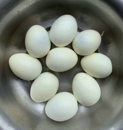 High angle view of eggs in container