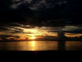 Scenic view of sea against dramatic sky