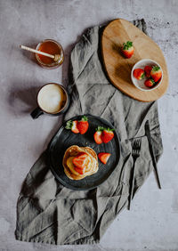 High angle view of fruits in bowl on table