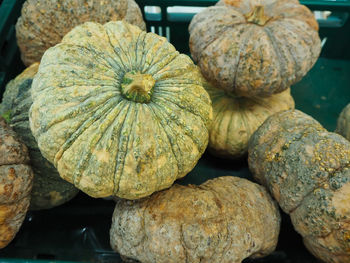 Close-up of pumpkins at market stall