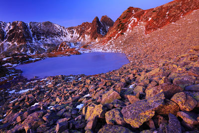 Scenic view of lake against clear blue sky