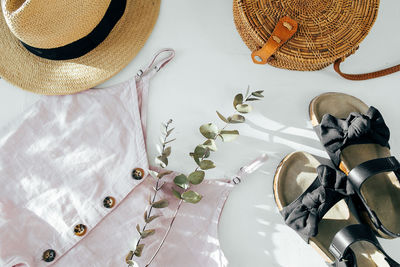 High angle view of personal accessories on table