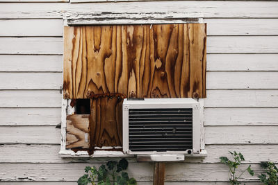 Close-up of air conditioner on the window