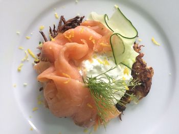 High angle view of breakfast served in plate