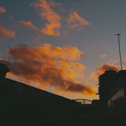 Low angle view of silhouette buildings against sky during sunset