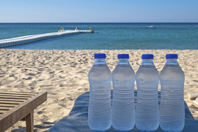 Close up plastic water bottles