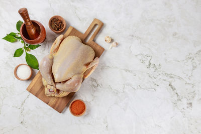 High angle view of food on table