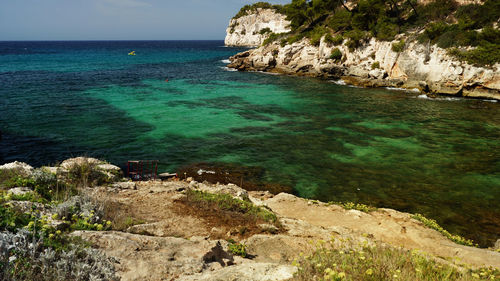 High angle view of rocks on beach