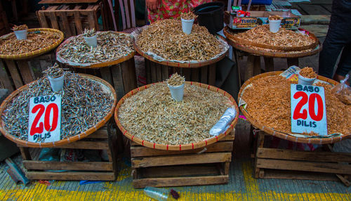 Various displayed for sale at market stall