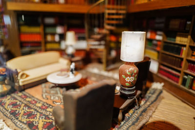 Close-up of books on table at store