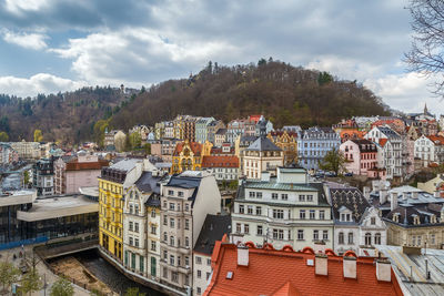 High angle view of townscape against sky