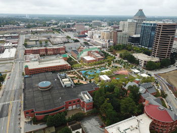 High angle view of cityscape against sky