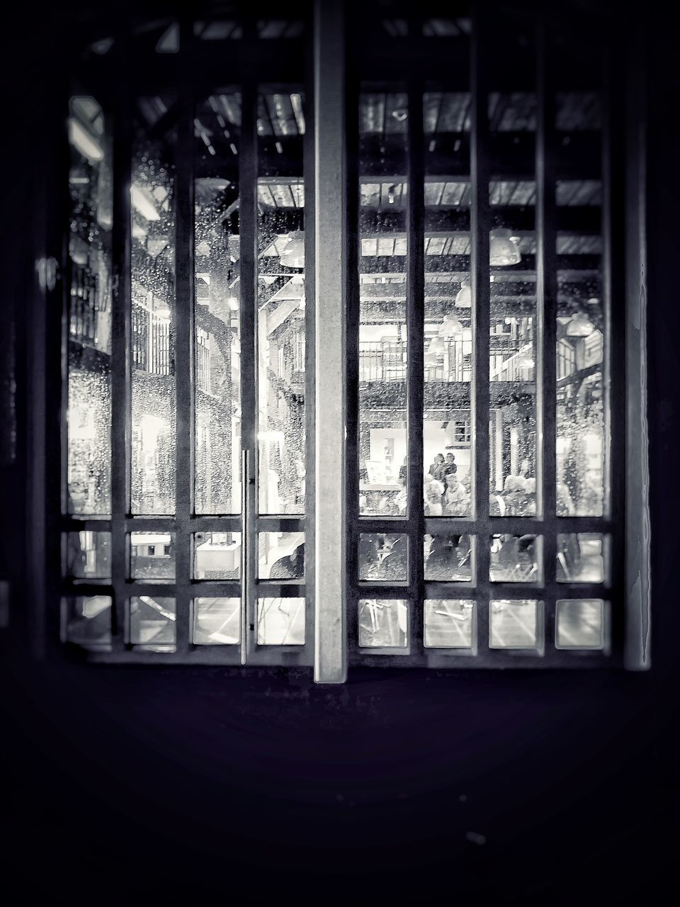 window, indoors, window frame, full frame, day, geometric shape, no people, wrought iron