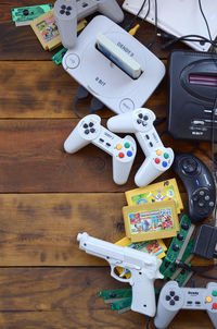 High angle view of toys on table