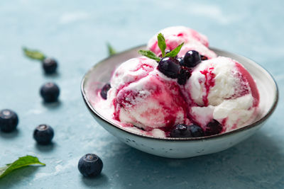 Close-up of ice cream with fruits