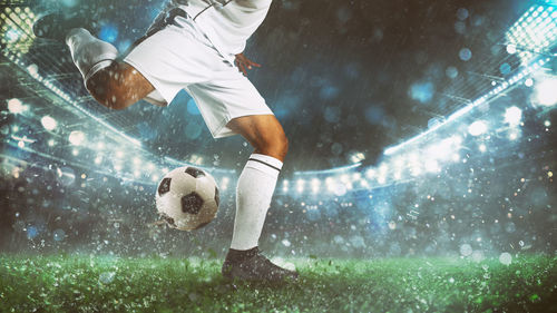 Low angle view of soccer ball in field