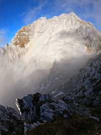 Scenic view of snowcapped mountains against sky