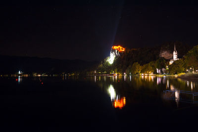 Scenic view of lake against sky at night