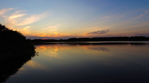 Scenic view of lake against sky during sunset