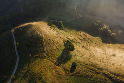 High angle view of blurred landscape