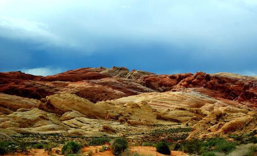 Scenic view of rock formations against sky