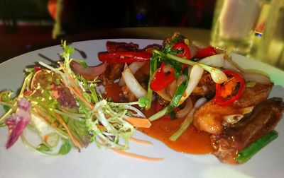 Close-up of meal served in plate