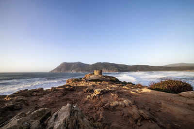 Scenic view of sea against clear sky