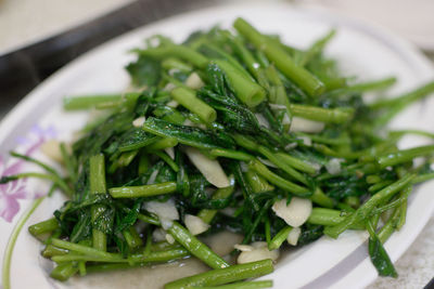 High angle view of salad in plate on table