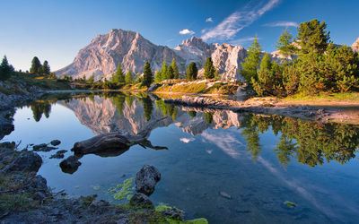 Reflection of mountain in lake against sky