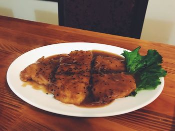 Close-up of meal served in plate