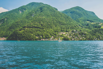 Scenic view of lugano lake