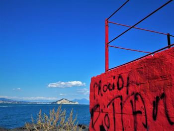 Scenic view of sea against blue sky