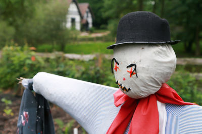 Close-up of scarecrow on field