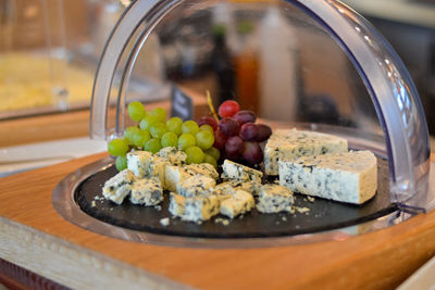 Close-up of fruits in glass on table