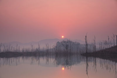 Scenic view of lake against sky during sunset