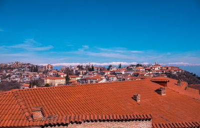 High angle view of townscape against sky