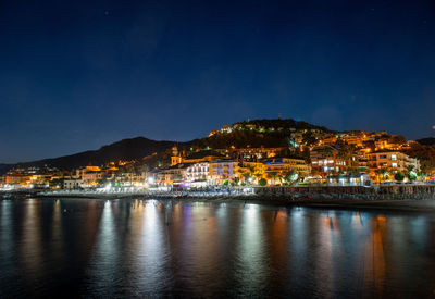 Illuminated buildings in city at night