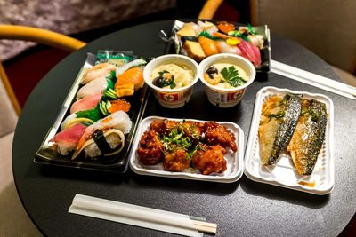 High angle view of food on table