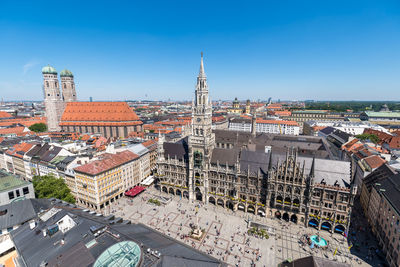 High angle view of buildings in city