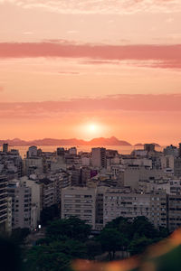 High angle view of townscape against sky during sunset