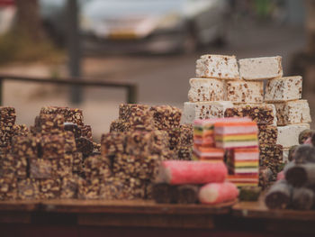 Close-up of protein bars on table