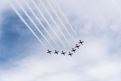 Low angle view of airshow against sky