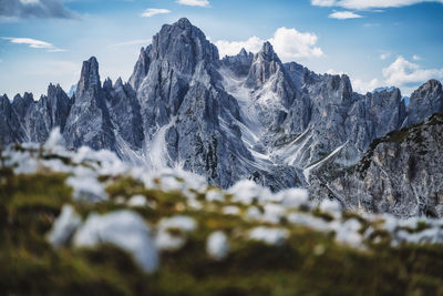 Scenic view of snowcapped mountains against sky