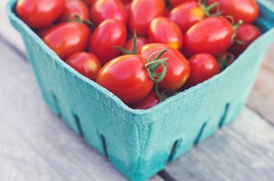 Close-up of punnet of cherry tomatoes