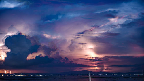 Scenic view of sea against dramatic sky