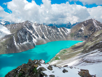 Scenic view of snowcapped mountains against sky