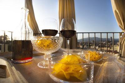 Close-up of beer glass on table