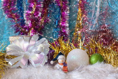 High angle view of christmas decorations