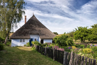 Panoramic view of trees and houses against sky