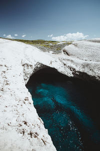 Person standing on cliff against sea